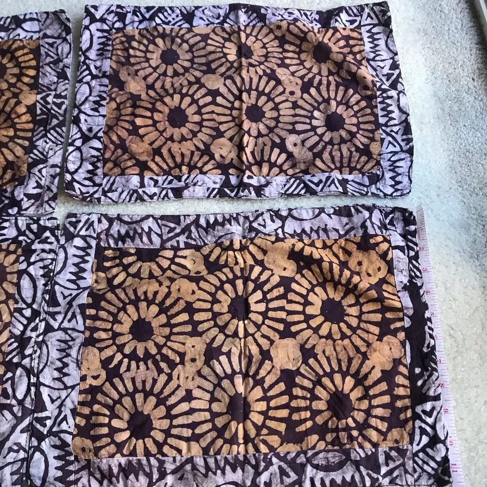 Set of 4 Vintage Handmade Brown & Orange Batik African-Inspired Placemats